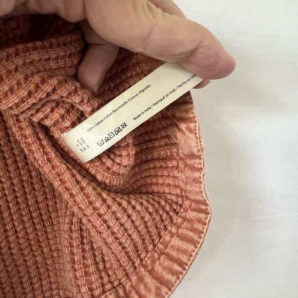 Free People rust waffle shorts paperbag waist contrast Thermal Knit pockets SZ S - Picture 5 of 7